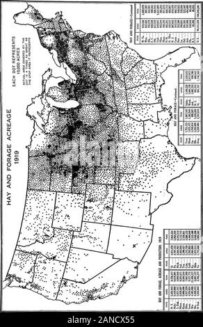 Eine grafische Übersicht der amerikanischen Landwirtschaft, die sich weitgehend auf die Volkszählung von 1920... . Abb. 37. - fast 90 Prozent der Tabak Flächeninhalt ist in sechs Mitgliedstaaten - Kentucky, North. Carolina, Virginia, Tennessee, South Carolina und Ohio. Aber es gibt auch importantcenters der Produktion, insbesondere von bestimmten Arten, in der soiithei^n Maryland, in LancasterCounty, Pa, in den Connecticut Valley, und im Süden von Wisconsin. Tohacco ist verysensitive zu Boden, aber diese Anforderungen variieren mit den verschiedenen Arten. Eice-Produktion ist weitgehend an den Küsten Prärien von Louisiana und Texas, die p beschränkt Stockfoto