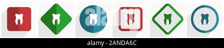 Zahn Icon Set, flache Design Vector Illustration in 6 Optionen für Webdesign und mobile Anwendungen in der Eps 10. Stock Vektor