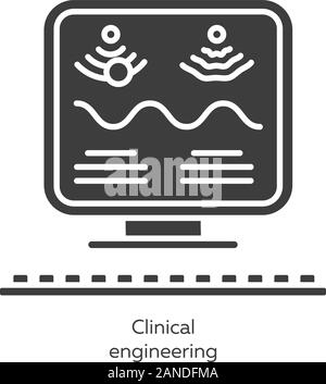 Clinical Engineering Glyphe Symbole gesetzt. Healthcare Technology Management. Biomedizinische Ultraschallgerät. Medizinische computer Prüfung. Bioengineering. Stock Vektor