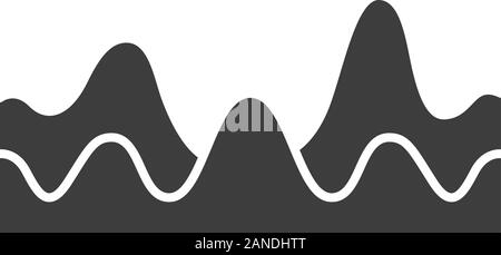 Überlappende Kurven glyph Icon. Silhouette Symbol. Schallwelle mit fließenden, Flüssigkeit Wirkung. Digitale soundwave, Audio Waveform, Audio- Rhythmus. Musik. Negati Stock Vektor