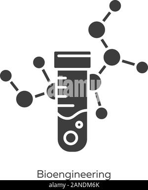 Bioengineering Glyphe Symbole gesetzt. Biologische engineering. Reagenzglas und Molekül. Biochemie, Biotechnologie. Laborgeräte. Silhouette Symbole. Stock Vektor