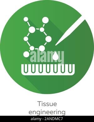 Tissue Engineering grünen, flachen Design lange Schatten glyph Icon. Die Kombination von Zellen und Molekülen in funktionelle Gewebe. Reparieren beschädigte menschliche Organe. Bioen Stock Vektor