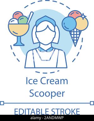 Eis scooper Konzept Symbol. Essen und Trinken service job Idee dünne Linie Abbildung. Catering, Eisdiele Arbeiter. Teilzeitbeschäftigung. Vect Stock Vektor