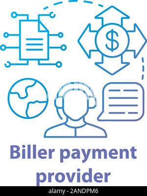 Biller Payment Provider Konzept Symbol. Abrechnung Idee dünne Linie Abbildung. Rechnung zur Verfügung stellen. E-Zahlung für Dienstleistungen. Vektor isoliert Umrisse zeichnen. Stock Vektor