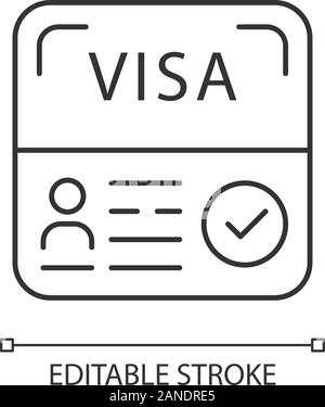 Starten sie Visa lineare Symbol. Befristete Aufenthaltserlaubnis. Touristische Schreibarbeit. Die Einwanderung. Für Reisen. Dünne Linie Abbildung. Kontur Symbol. Vektor Stock Vektor