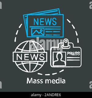 Massenmedien chalk Konzept Symbol. News Agency. Journalismus und Presse. Informationen Kanal. Rückblick auf die Ereignisse in der Welt. Zeitungsredaktion Idee. Vektor Stock Vektor