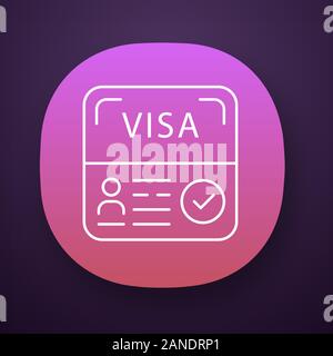 Starten Sie visa Symbol der App. Aufenthaltserlaubnis. Reisedokument. Die Einwanderung. Für Reisen. Ausländische Unternehmer Visa. UI/UX-Benutzeroberfläche. Web- oder Mobi Stock Vektor