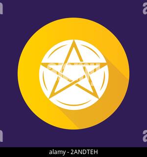 Pentagramm gelb flache Bauweise lange Schatten glyph Icon. Okkulten ritual Pentakel. Teufel Stern. Satanische Sekte, Wicca & heidnische Symbol. Hexerei, esoterischen und Stock Vektor