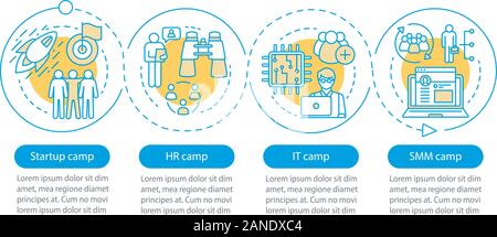 Anlauf, Firma camps Vektor Infografik Vorlage. Business Presentation Design Elemente. Daten Visualisierung mit vier Schritte und Optionen. Prozess tim Stock Vektor