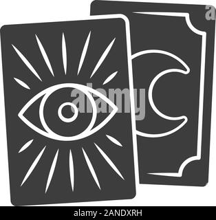 Tarot Karten glyph Icon. Silhouette Symbol. Tarocchi, Tarock, Oracle Karten spielen. Wahrsagen, Wahrsager, cartomancy. Magie und Aberglaube. Ne Stock Vektor