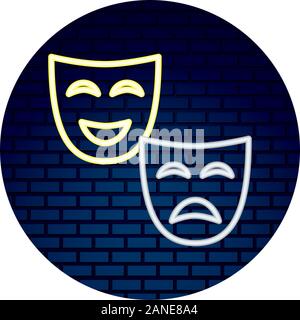 Theater Maske mit Licht von Neon-Symbol Stock Vektor