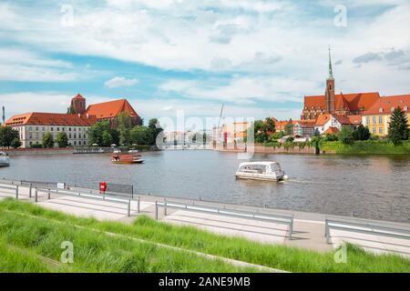 Sand Island und Ostrow Tumski Insel mit Kathedrale oder in Wroclaw, Polen Stockfoto