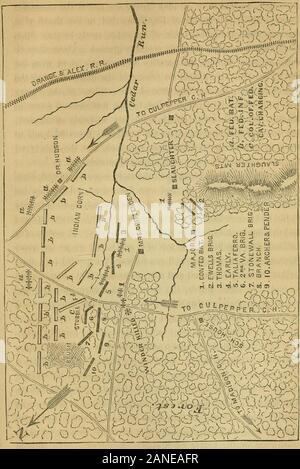 Leben und Kampagnen von lieut.-GenThomas JJackson, (Stonewall Jackson). Bis zu diesem Vorgebirge, und gekonnt geschrieben, so dass Sie mit den Fii-e die ganze Vorderseite des Confederateright und Zentrum. Es war die Schnelligkeit, mit der GeneralJackson dieser Stelle eingenommen und die Geschicklichkeit, mit der er em-ployed, seine Vorteile, dass er vor verschuldet war, im Zusammenhang mit der Tapferkeit der Truppen, für seinen Sieg. Die gunsof Lattimcr und Johnson, in Folge der Erhöhung ihres Standpunktes eine breite Palette des Landes unter vorgegebenem und waren sich sicher, und das von dem Feuer des Enem Stockfoto