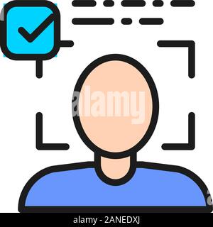 Person identifiziert, Gesicht Identifikation flachbild Color Line Symbol. Stock Vektor