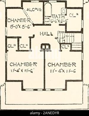 Der Plan Buch des Amerikanischen Wohnungen: Eine Zusammenstellung der ursprünglichen home Designs, vor, der dem tatsächlichen fotografische Fassaden und Grundrisse der preisgünstige Bungalows, Cottages, Wohnsitze. Komplette Pläne und Spezifikationen für die Verwendung von Denison Load-Bearing Fliesen, unter Wilson-System Lager Wandkonstruktion für 36 $ lizenziert. 26 Bungalows, Cottages, Residences Stockfoto