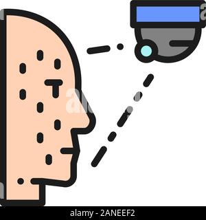 Biometrische Gesichtserkennung Verifikation, Gesicht scannen Flachbild Color Line Symbol. Stock Vektor