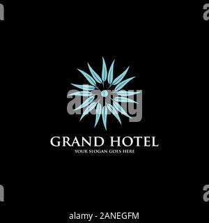 Blaue Feder Hotel logo Inspiration, luxus hotel logo Vorlage Stock Vektor