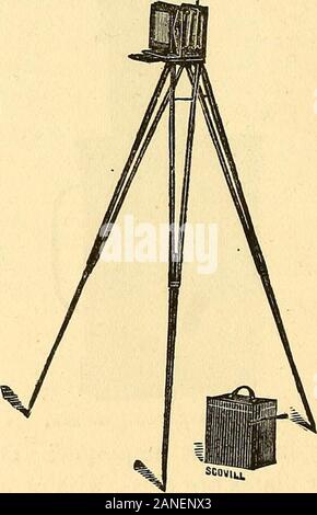 Ein Handbuch der fotografischen Chemie, theoretische und praktische. In der Hand.. Geräte einrichten. Auf der Linse, die Folie aus der Halterung ziehen und es auf: der Kamera, oder an einem geeigneten Ort. Wenn alles isnow in Bereitschaft, und die Zeit für das Herausstellen der Platten wie FOTOS ZU MACHEN. Stockfoto