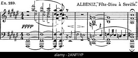 Moderne Harmonie, seine Erklärung und Anwendung. Der Bau in den folgenden ist auch ein Fall, der Zugehörigkeit zu den ultra-modernen System der polytony, von Kapitel XI behandelt, als Impressionistischer Folge.* Ex, 289 ALBENIZ, Fete-Dieu ein Sevilla. 5 L r--. * Der Reader wird ein wichtiger Unterschied in der twoclasses der Fortpflanzung gesehen haben, die diatonische und der realen. Es ist interestingto feststellen, dass im Großen und Ganzen sprechen, können wir ma Impressionisticdevelopment auf dem realen Leitungen mit der französischen Schule, whilstmodern Deutschen und Russischen Schulen haben eine Präferenz für diatoni gezeigt Stockfoto