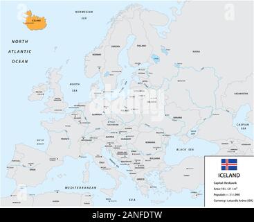 Lage von Island auf dem Europäischen Kontinent mit kleinen und Flagge Stock Vektor