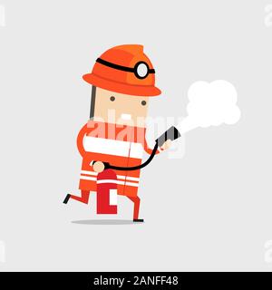 Feuerwehrmann spritzen Schaumstoff aus einem Feuerlöscher. Stock Vektor