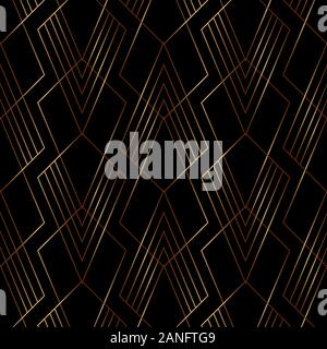 Elegante Gold Line geometrische Muster auf schwarzen Hintergrund im Art déco-Stil. Vector Illustration Stock Vektor