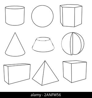 3d geometrische Formen in flachen Konturen Stock Vektor