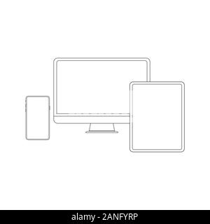 Moderne elektronische Geräte. Linienstil Abbildung: pc, Tablet-PC und Telefon. Linie vektor Symbol für Websites und mobile minimalistisch flache Bauform. Beliebte Geräte. Eps 10. Stock Vektor