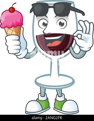 Rotes Glas Wein Maskottchen cartoon Design mit Eis Stock Vektor