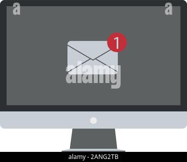 Neue E-Mails auf dem Computer Vector Illustration, cartoon Design von Desktop-PC, E-Mail Umschlag mit Benachrichtigung erhalten und Browser, Idee der Newsletter Nachricht, E-Mail oder Brief auf dem Bildschirm Stock Vektor