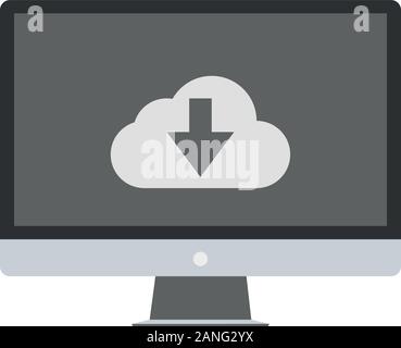 Desktop Monitor mit download Zeichen Symbol Leitung. Bildschirm mit download Vector Illustration auf weißen isoliert. Anzeige outline Style design, konzipiert für: Stock Vektor