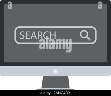Auf dem Computer Vector Illustration, Cartoon PC-Bildschirm mit Internet Suche Technologie Seite Suche Stock Vektor