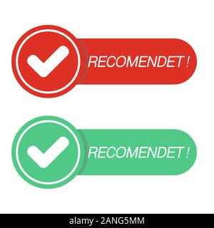 Empfohlene Symbol. Red Label empfohlen. Anmeldung Marke mit empfohlen. Beste tag für große Brend. Banner ribbon Daumen hoch auf isolierten Hintergrund. Vector Illustration Stock Vektor