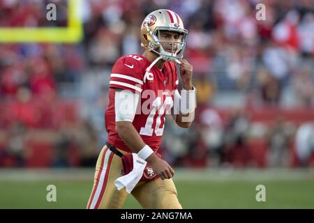San Francisco 49ers quarterback Jimmy Garoppolo (10) vor einem NFL Divisional Playoff Spiel gegen die Minnesota Vikings, Samstag, 31.01.11, 2020 in Santa Clara, Calif. Die 49ers besiegten die Vikings 27-10. (Foto von IOS/ESPA-Bilder) Stockfoto