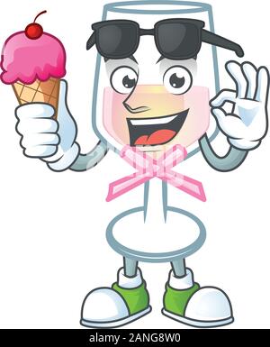Rosa Glas Wein Maskottchen cartoon Design mit Eis Stock Vektor