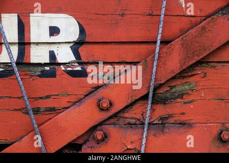Alte hölzerne Hintergrund auf den Hafen von Bristol aka Bristol Docks mit den alten Waggons Stockfoto
