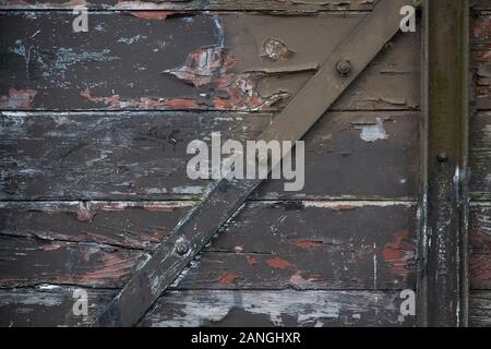 Alte hölzerne Hintergrund auf den Hafen von Bristol aka Bristol Docks mit den alten Waggons Stockfoto