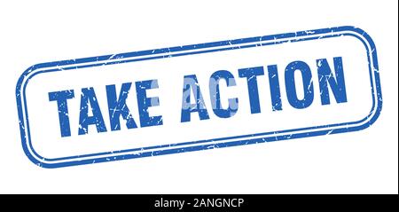 Aktion Stempel. Aktion Platz nehmen Sie die Grunge blaue Schild Stock Vektor