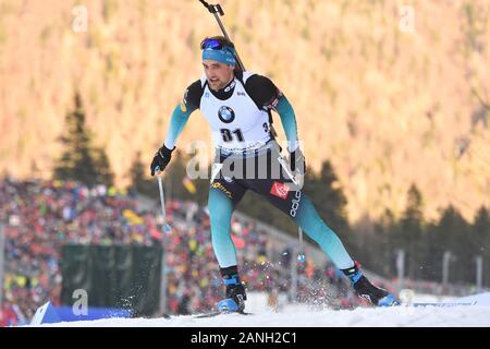 Simon DESTHIEUX (FRA), Aktion, Single Action, Einzelbild, ausgeschnitten, vollen Körper geschossen, die ganze Figur. 10 km Männer Sprint, Männer am 16.01.2020. IBU Biathlon WM 2020 in Ruhpolding, Saison 2019/20. | Verwendung weltweit Stockfoto