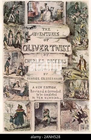 OLIVER TWIST Roman von Charles Dickens. Abdeckung der ersten Ausgabe der seriellen als Buch im Januar 1846 veröffentlicht. Stockfoto