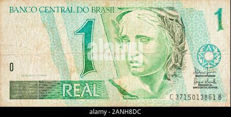 Republiken Bildnis Porträt als Büste auf alten echten Hinweis brasilianische Geld dargestellt. Vorderseite grün Bill Stockfoto