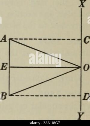 Ebene und feste Geometrie. Y Abb. 2. Abb. 3. Angesichts gleichschenklige AAOB mit Höhe der OE und ein str. Linie XYlying in der Ebene des AOB, durch 0 und nicht inter-secting der Oberfläche eines Sonstiges -, das Volumen der festen Gen-Enenn von einem Aob revolvierenden über XY als Achse bezeichnet werden byvolume AOB lassen. Zu beweisen Band AOB = Bereich ab • ich OE. I. Wenn AB ist nicht 11 XY und XY (Abb. nicht erfüllen. 1). Argument nur 1. Ziehen AC und BD ± XY. 2. Prolonsr BA XY zu der F.3 erfüllen. Dann band AOB = Volumen der FOB-Band FOA. 4. Band FOB = Volumen FDB + Band DOB. 6. Volumen FOB = l7r BD^^ jj xj FD-^ tt BD. Sie ^K B Stockfoto