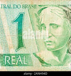 Republiken Bildnis Porträt als Büste auf alten echten Hinweis brasilianische Geld dargestellt. Vorderseite grün Bill Stockfoto