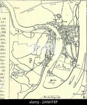 Nouvelle histoire de Lyon et des Provinzen de Lyonnais, Forez, Beaujolais, Franc-Lyonnais et Dombes. aint-Etienne; SJB, Église Saint-Jean; B, Saint-Romain, Église; C, Tour de Coligny; PLV, Saint-Pierre-le-Vieux, Église; CB, Châtel Bosc, Castrum Buci, Théâtre anticpie des Minimes; FL, Flacanges, aujourdhui lAntiquaille, LT, le Temple, Maison des Templiers; ich 236 (rue du Temple ouverte en); RA, rue desAllards; NC, Notre-Dame de Confort, couvent des Frères Prêcheurs établi en ICH 23 G; II, Hôtel-Dieu, waren Mitarbeiter des römischen Kinderkrankenhauses, Bourgchanin; RN, Rue Saint-Nicolas; SSP, chapelle du Saint-Esprit; LM, La Madeleine, recluseri Stockfoto