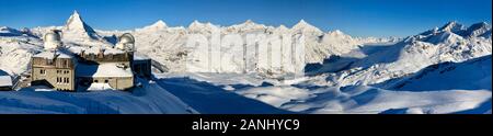 Panorama Zermatt Matterhorn gornergrat Mattertal weisshorn Sunny View Perfect Sky Stockfoto