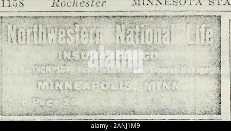 Minnesota, North und South Dakota und Montana Ortsverzeichnis und Branchenverzeichnis. Allgemeine loiilractor und Betriebsleiter der Uuildings. Eine Speciaiiv ileavv iSuildini. Office, 229 S. Broadway. ROCHESTER, Minn. I. in Huron. Also... DakoiA. ArchitectSuperintendentGeneral Auftragnehmer mm Gabeln und FARGO, HO. DAKOTA Siehe Adv. Seite 22 RAILm^ AY, Maschinen etc. - ROBINSOfl an CARY CO., Leitung ST. PAUL, Minn. Verpackung. MINXK - OWV ZUSTAND ORTSVERZEICHNIS. Rochester Stockfoto