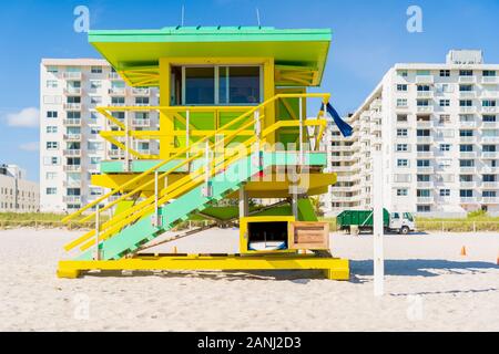 Ikonischer Lifeguard Tower in Miami Beach. Stockfoto