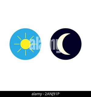 Zeit des Tages einfache Symbole gesetzt. Sonne, Sonne, Sonne, Mond und Sterne linear, Farbe und Silhouette vektor Symbole auf weißem EPS 10 isoliert Stock Vektor