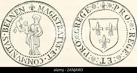 Caractâeristiques des Heiligen dans l'art Populaire. n Plomb historié qua publié M. A. Forgeais. tî. M. J. de Fontenay ein publié ce Jeton de Beaune, avec plusieurs Bari: Saint Nicolas de Myre, saint Sabin évêque de Canosa. Barjols (Barjoux): Saint Marcel de Sterben (9 avril). Barletta (de Pouille): Saint Roger évêque de Cannes. Bassac (Saintonge): Saint Etienne. Bassano: Notre-Dame, saint Bassien évêque de Lodi. Bateliers; Saint Nicolas évêque, Saint Julien le Pauvre (pour les passeurs de Bac). CL Mariniers usw. Batenburg: Saint Victorin. Battle-Abbey (Sussex): Saint Martin. Baugengv: Saint Firmin Stockfoto