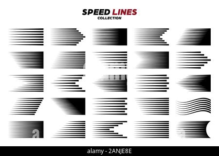 Schwarz comic speed motion line. Vektor Sammlung. Stock Vektor